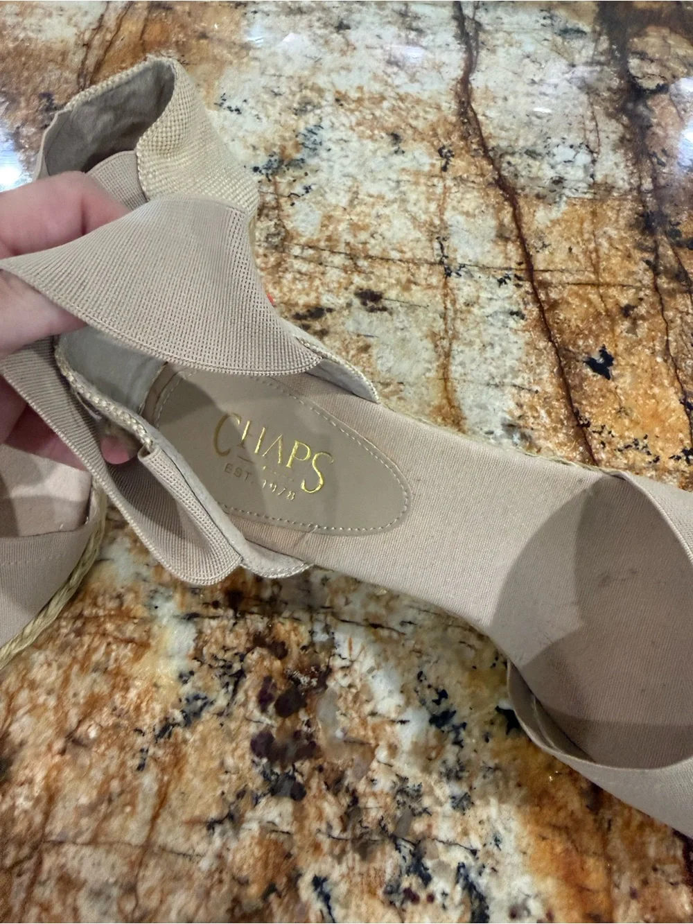 Champs Tan Beige Espadrille Ankle-Wrap Flats